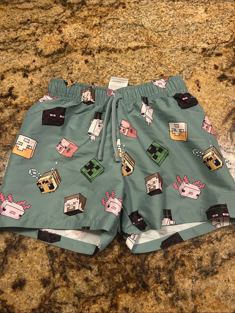 H&M Seafoam Green Minecraft Character Print Swim Shorts